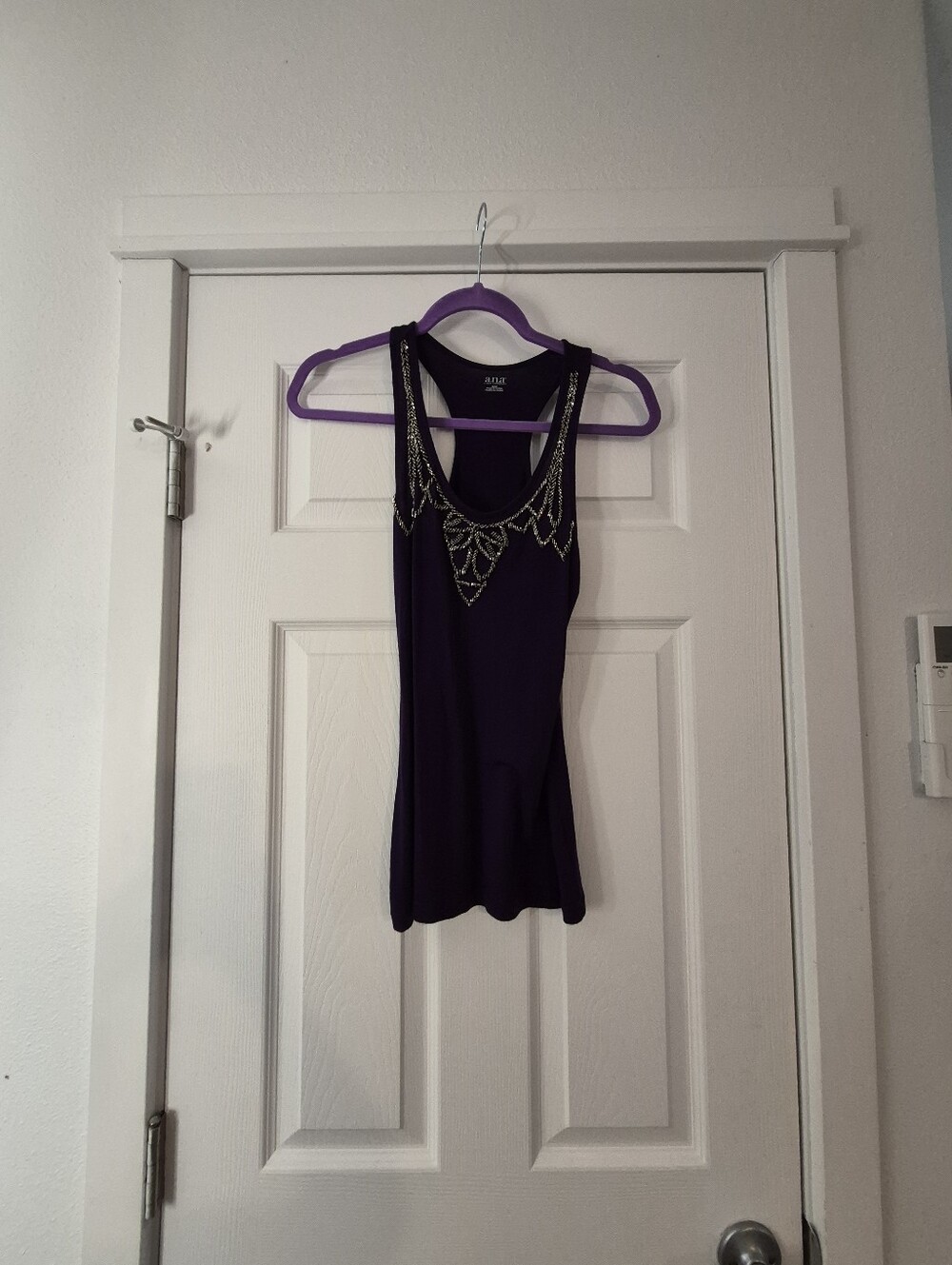 Sleeveless Beaded Purple Tank Top Medium